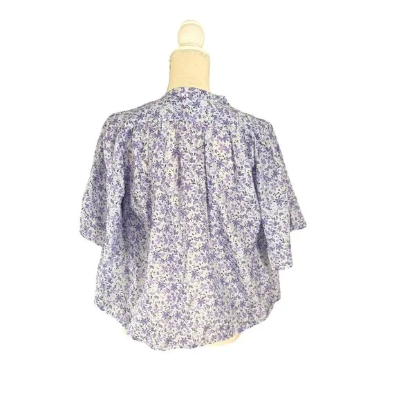 XiRENA Carys Shirt blue willow floral XS relaxed cotton silk purple blouse top - Picture 5 of 9